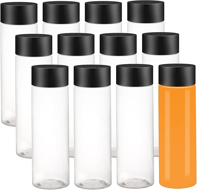 ZMCYN 12Pack 12OZ (350 ml) Empty Plastic Juice Bottles with Lids, Reusable Sensory Bottles Plastic PET Smoothie Bottle, Clear Drink Bottles for Juice, Smoothie, Beverage