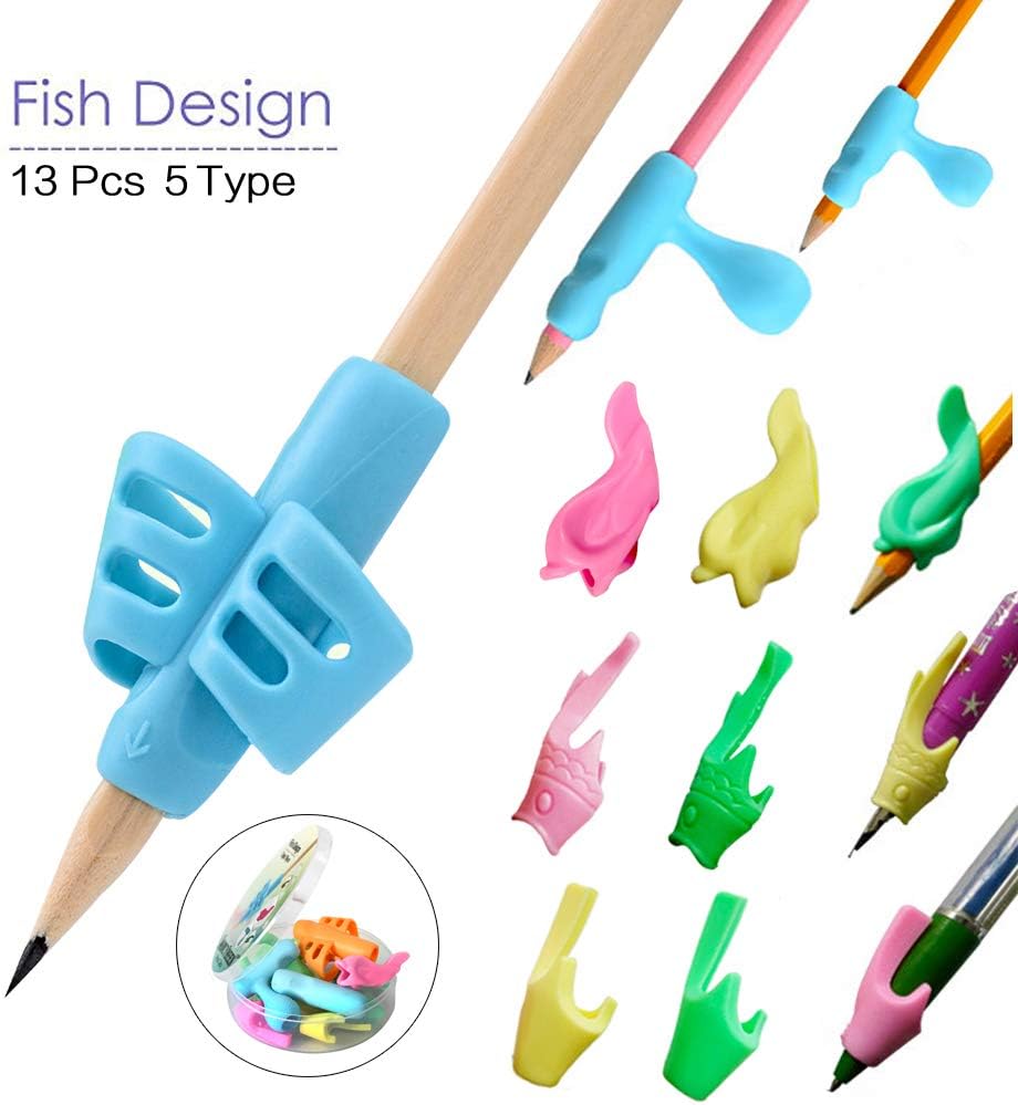 Amuybeen Pencil Grips Correct Kids Handwriting Grippers Ergonomic Fish Preschoolers Left and Right Special Education Supplies