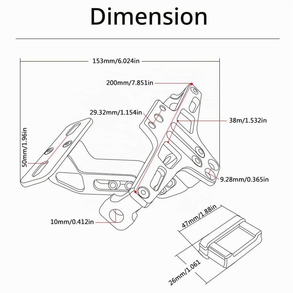 Universel Moto Supports de Plaque D'immatriculation Réglable pour MT-07 MT-09 YZF-R6 R125 Kawasaki Z650 Z750 Z900 S1000/R Duke 125 390 690 SMC Suzuki Bandit 650 1200 1250 (Noir)