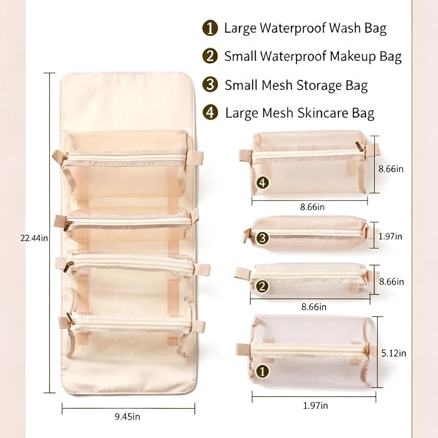 4 In 1 Detachable Toiletry Bag Hanging Roll Up Makeup Bag image 2