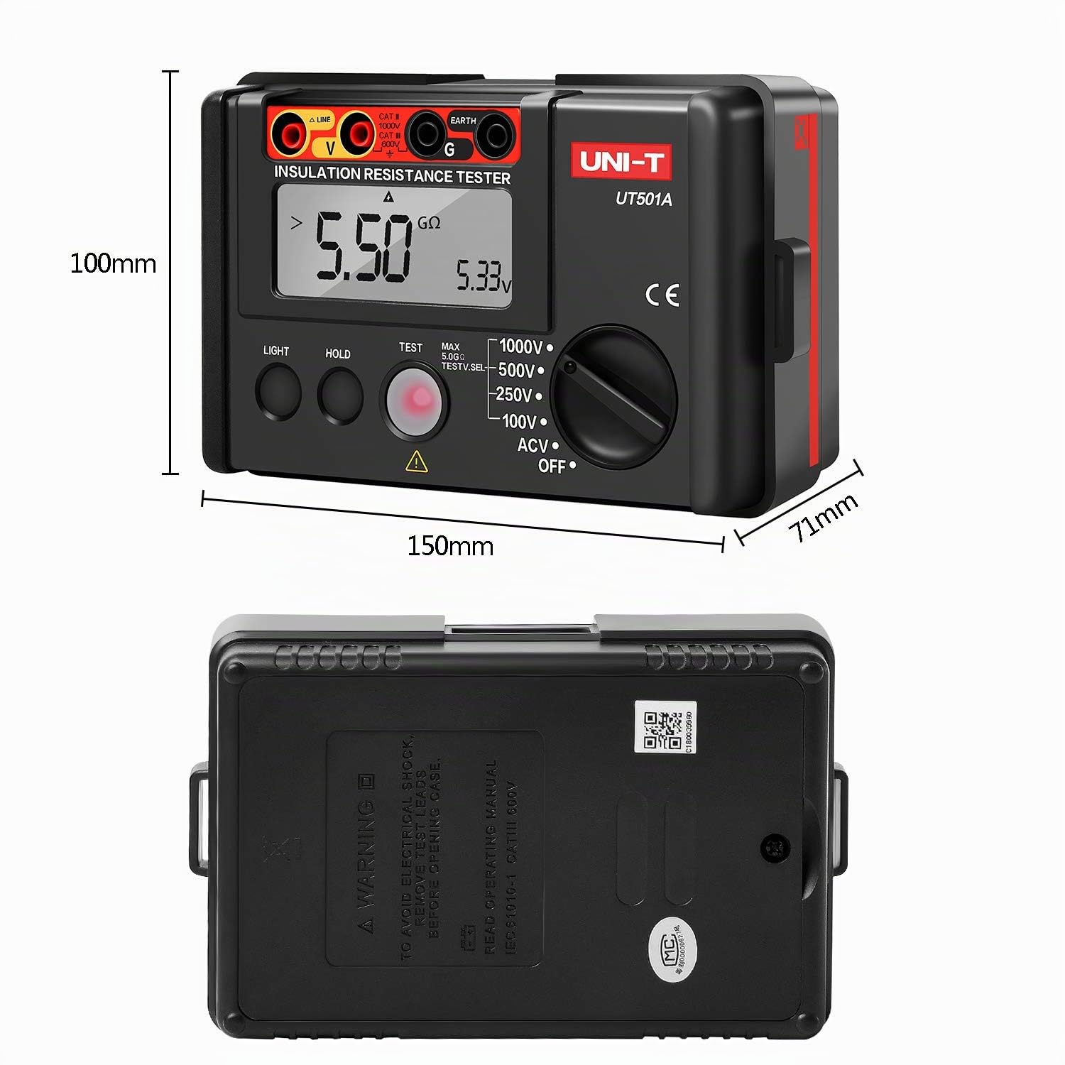 UT501A Misuratore di Resistenza di Isolamento Tester di Terra Misuratore di Portata Megaohmmetro con Display LCD Retroilluminato