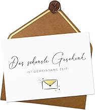 Joli Coon Das schönste Geschenk ist gemeinsame Zeit - Gutschein für gemeinsame Zeit - Gutschein Zeit schenken - A6 mit Naturkuvert und Wachssiegel