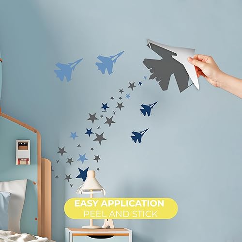 Miniatura 2 de Decoración de pared de aviones y estrellas, calcomanía de pared para el hogar, dormitorio, guardería, decoración de bebé, calcomanías para niños,