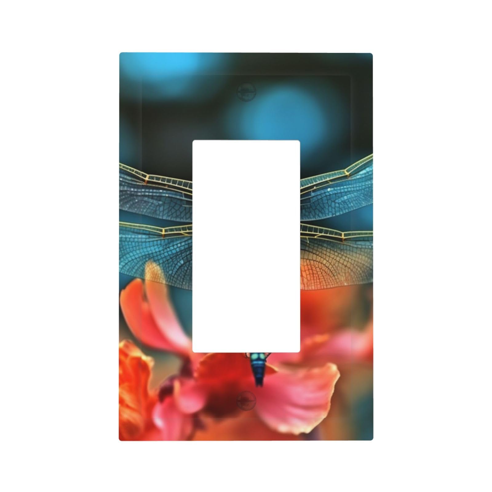 1-Gang Decorator Wall Plate Dragonfly On The Flower Light Switch Cover Single Gang Receptacle Outlet Wall Plate Mid Size 5" x 3" Wallplate Unbreakable Polycarbonate Outlet Faceplates Covers