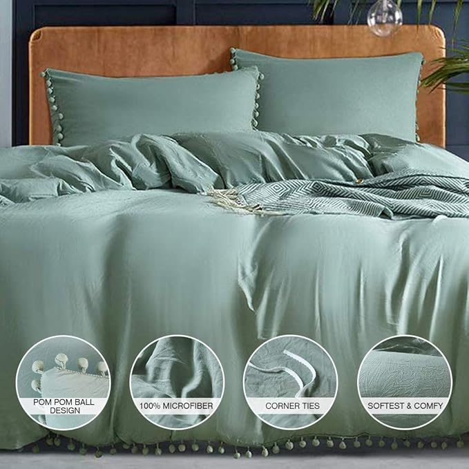 AUTOOK Pom Poms Duvet Cover Insert Twin Size and 2