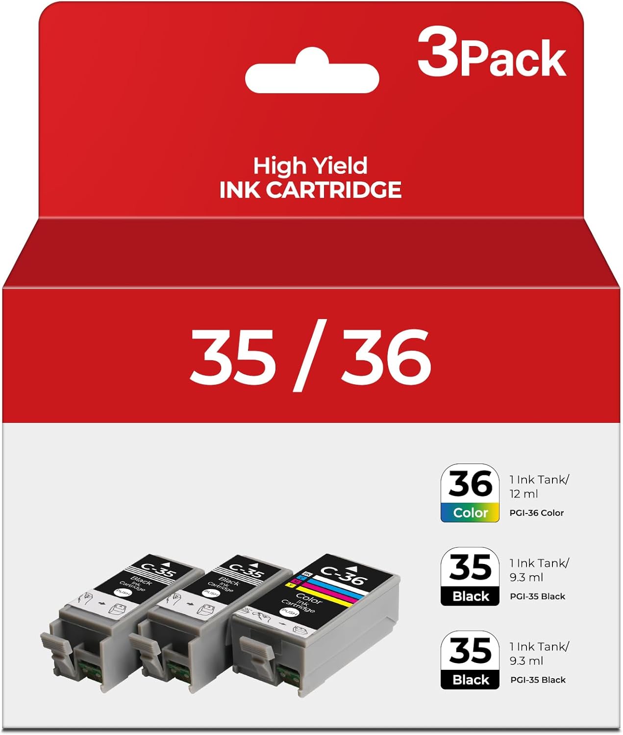 PGI-35 CLI-36 Ink Cartridges PIXMA TR150 TR160 IP110 IP100 Ink for Canon 35 36 Ink Cartridges Compatible for Canon PIXMA TR150 IP110 TR152 mini260 mini320 ip 110 100 TR 150 Printers (2 Black, 1 Color)