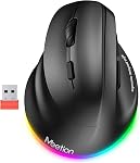 MEETION Souris ergonomique, souris verticale sans fil RGB Rétroéclairé pour Bluetooth(5.2 + 3.0) & USB-A avec USB-C Adaptateur rechargeable 4 ajustable DPI Compatible Mac/Windows/Andriod/PC/Tablet/iPad Rose
