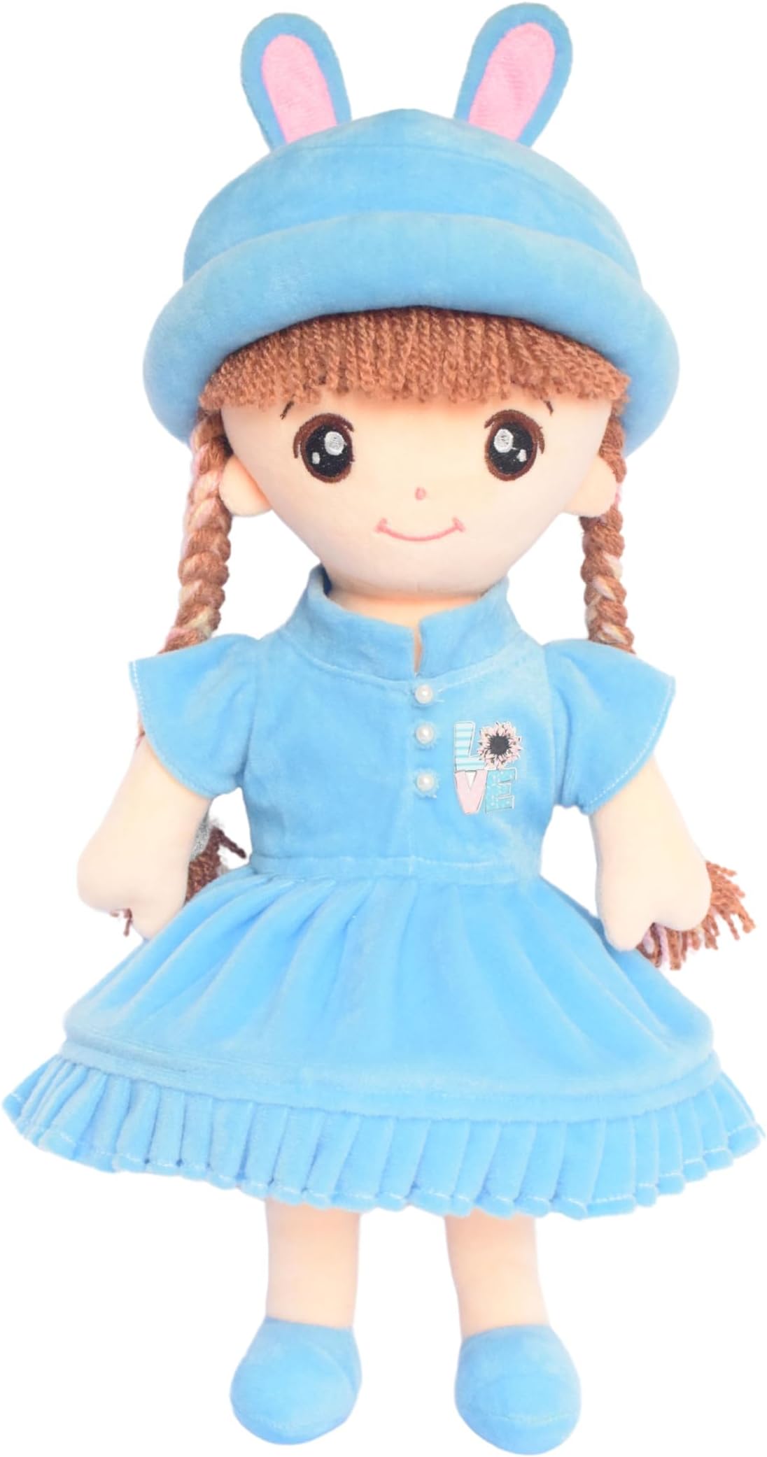 EL FIGO Plush Doll, Soft Toys, Toy for Girls, Birthday Gift Girl/Boys, Doll for Kids in Sturdy Blue Dress with Woolen Hair (Doll 45 c.m)