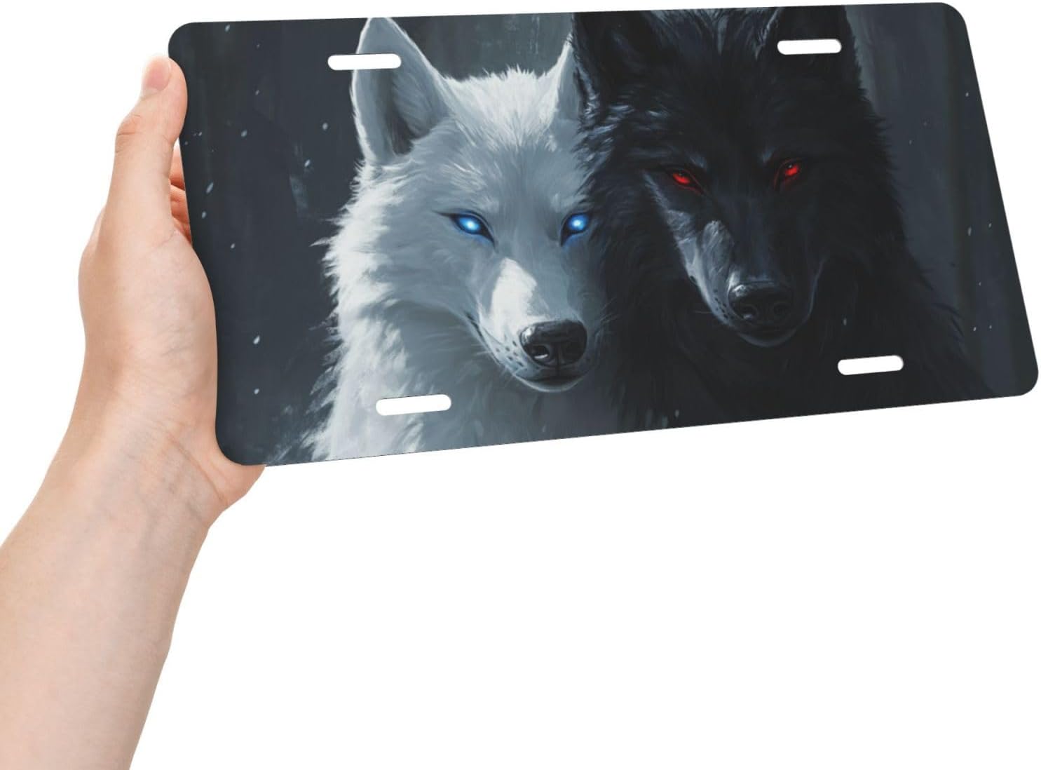 Exquisite Black and White Wolf License Plate Decorative Car Front,Metal Car Plate,Vanity Tag,Aluminum Noverlty License Plate Waterproof Colorfast 6×12 Inch