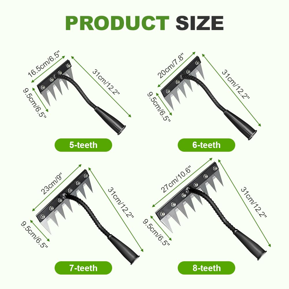 Iron Weeding Rake 2.0, 2025 New Detachable Gardening Hand Weeder Tool, Iron Rake for Gardening and Weeding, Manual Carbon Steel Weed Rakes Weed Puller Tool for Lawn Yard Garden Farm (6 Tines)