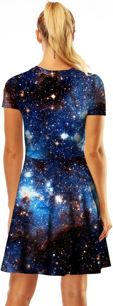 Women's 3D Print Short Sleeve Casual Flared Swing Midi Dress - Image 6