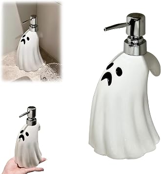 Spooky Ghost Soap Dispenser, Versatile White Ghost Soap Dispenser,Ceramic Liquid Soap Dispenser,Refillable Liquid Hand Lotion Bottle for Bathroom Bedroom Kitchen Halloween Decorate1 pcs