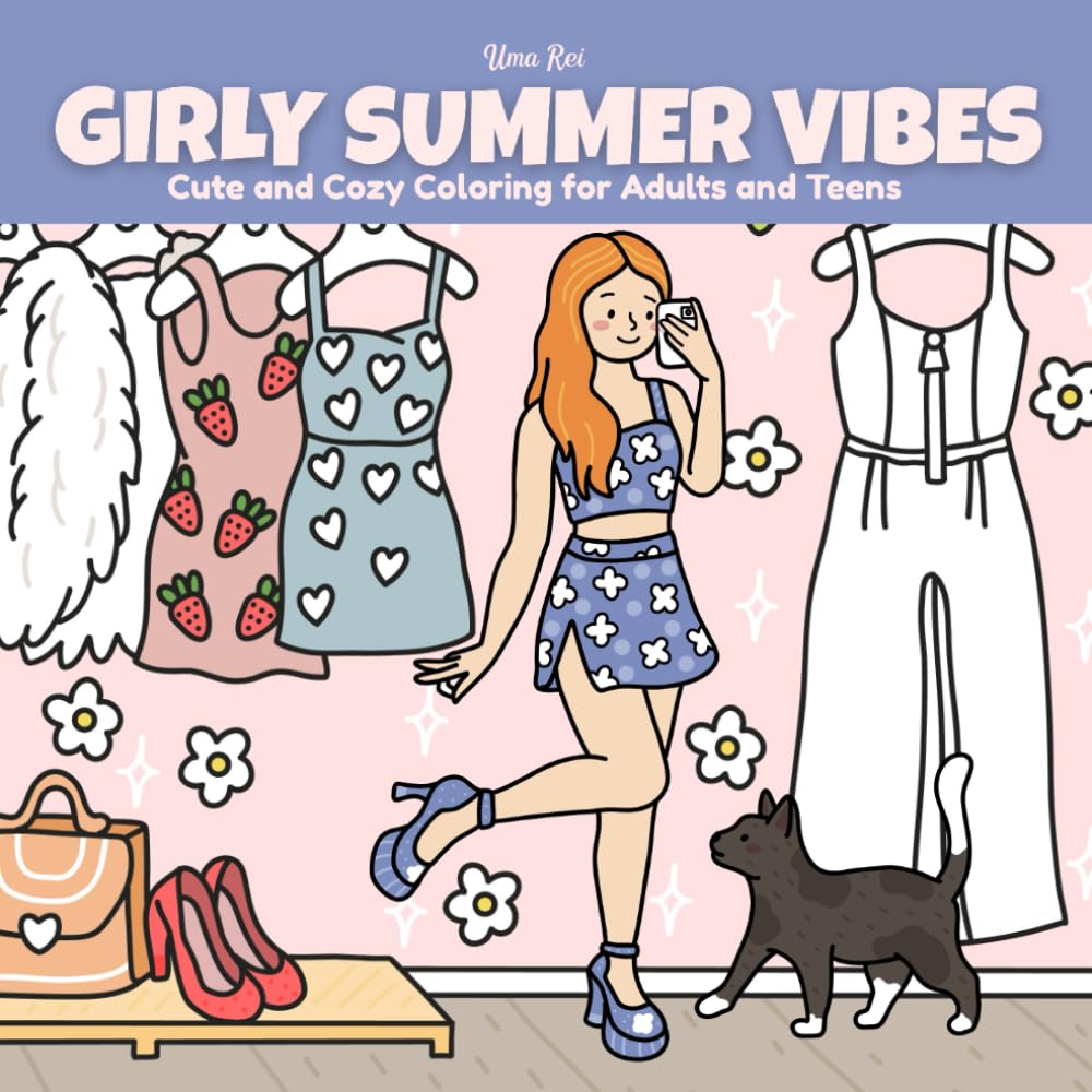 Girly Summer Vibes: Cute and Cozy Coloring Book for Adults and Teens