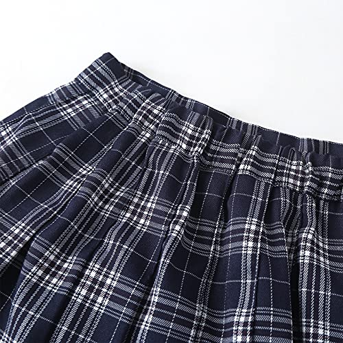 Saia xadrez plissada para meninas pequenas e femininas, cintura alta mini saia para escola tênis mãe