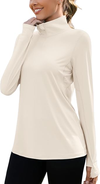 LUYAA Womens 1/4 zip UPF 50+ Sun Shirt SPF Long Sleeve Lightweight UV Protection Clothing Hiking Fishing Outdoor