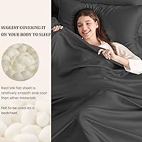 Vista 5 de THXSILK 1 sábana encimera de seda, 100% 6A+, seda de morera pura, ultra suave, duradera, refrescante, transpirable (individual, negro)