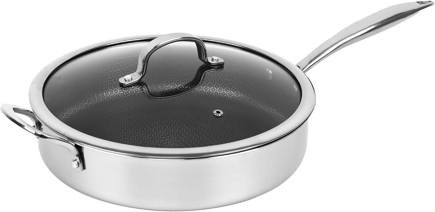 Brentwood 3-Ply Hybrid Non-Stick Laser Etched Stainless Steel Induction Ready Frying Pan (B-DSH28L, 11-Inch)