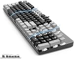 Merdia LED Clavier de jeu mécanique filaire rétroéclairé 104 Clés US Mise en page Chaud Swappable pleine taille clavier mécanique , blanc LED Allumé en arrière PC Claviers de jeu (Noir & Couleur Grise)