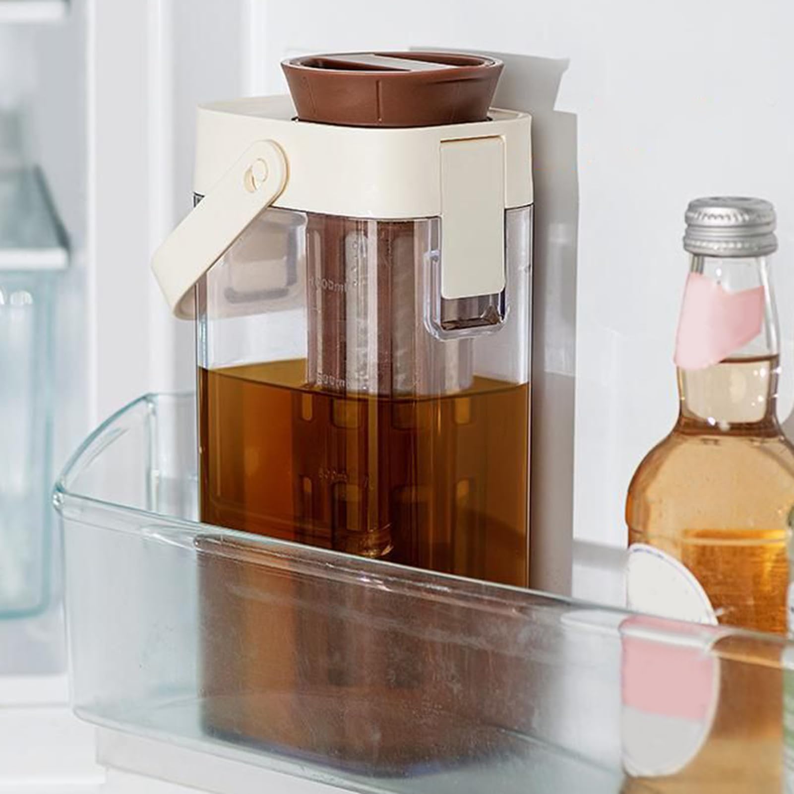 Cold Coffee Brewer,1 Liter Cold Brew Tea Maker Coffee Pot - Platzsparendes Glas mit Griff, große Kanne Küchenutensilien für Eistee, Fruchtgetränke, Getränke, Milch, Wasser