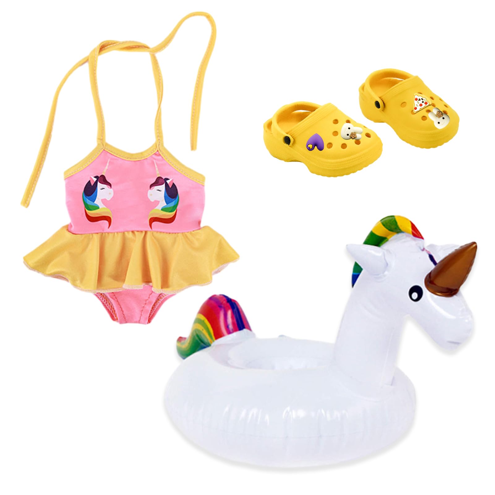 Puppenkleidung Sommer 3 Teilig,mit Badeanzug Schwimmring und Clogs,Baby Puppenzubehör,Badeanzug Puppe,für 43 cm Schwimmpuppe