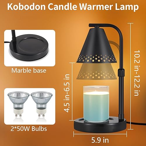 Miniatura 4 de kobodon Lámpara calentadora de velas con base de mármol, calentador eléctrico regulable con temporizador, calentador de velas de metal para velas