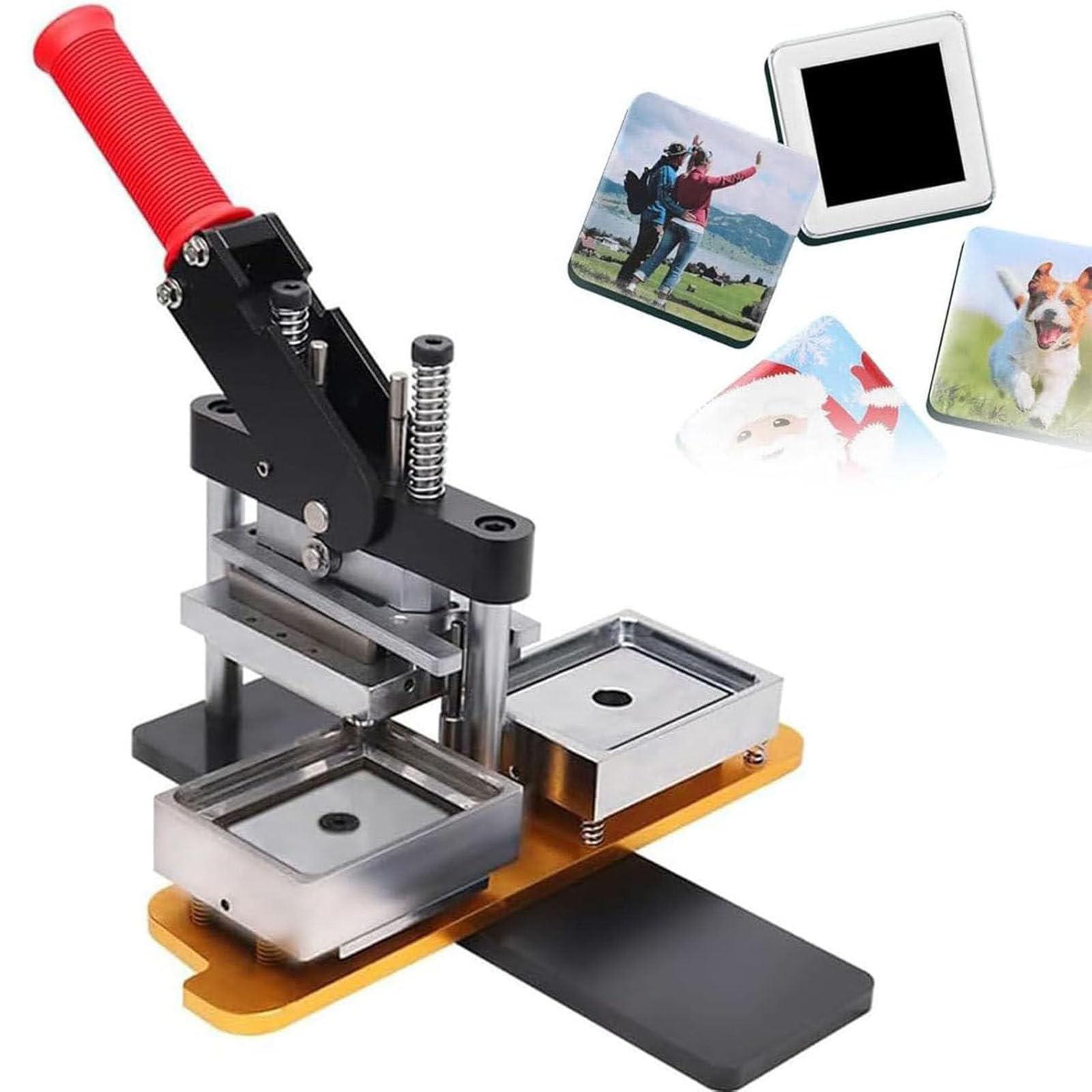 MYUYEE Fridge Magnet Maker Machine 63.5 * 63.5Mm,Refrigerator Sticker Making Machine,Diy Photo Refrigerator Sticker,Acrylic + Pin Consumables 100 Sets