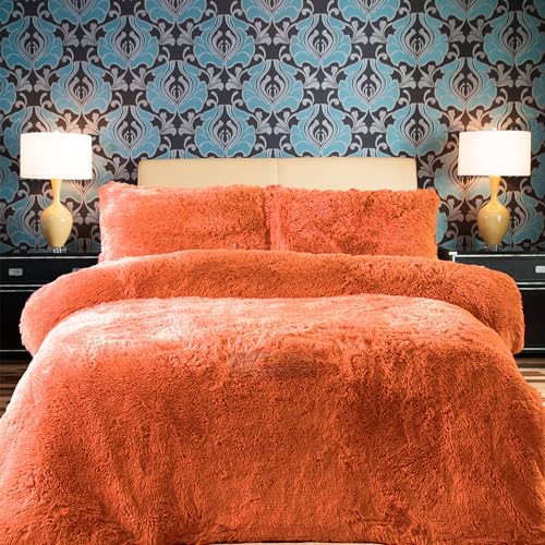 PARADISE STAR - Juego de ropa de cama con funda nórdica y funda de almohada a juego de forro polar, térmica, cálida y acogedora, color mandarina, tamaño individual (135 x 200 cm aproximado)