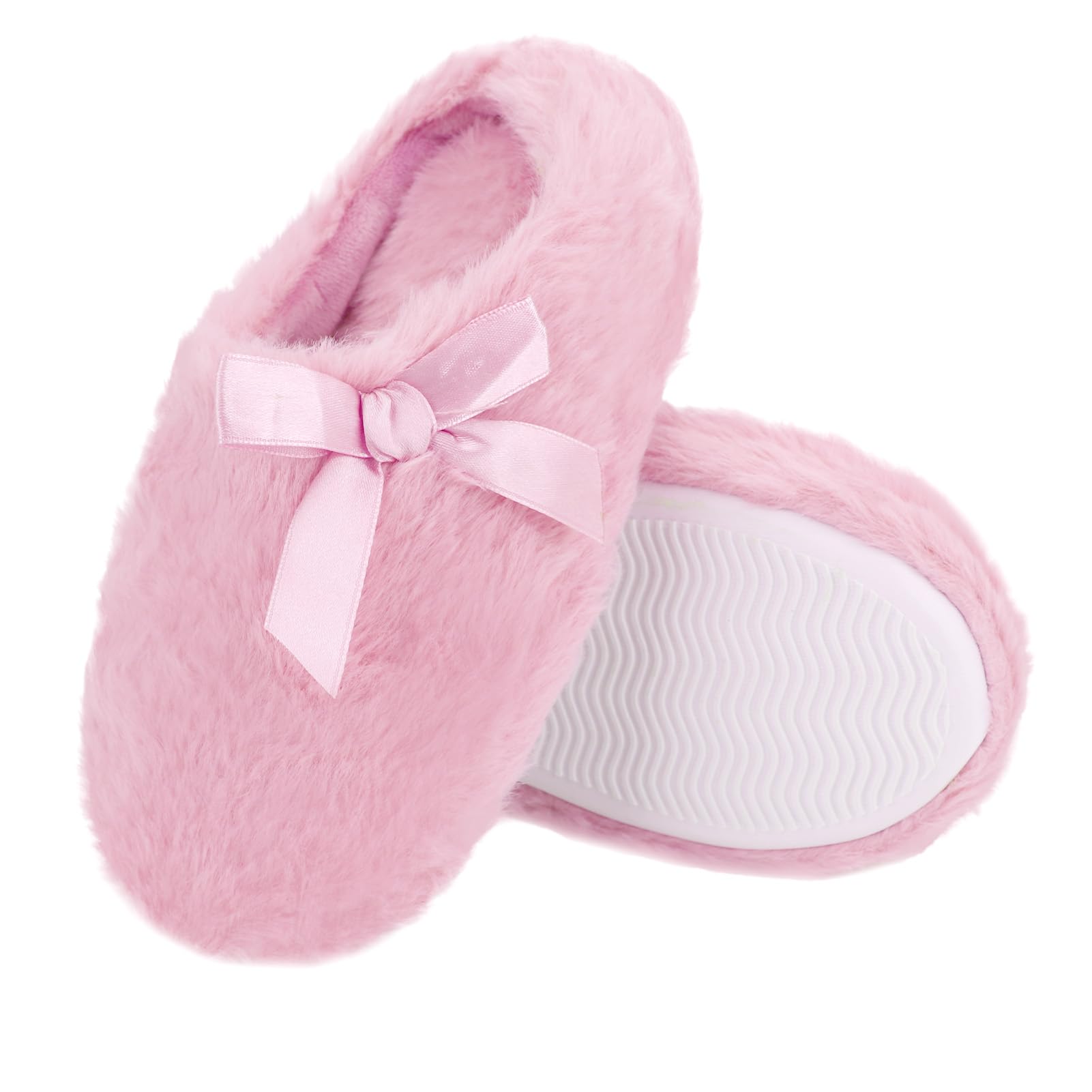 Girls Plush Faux Fur Slip on House Slippers Clog with Memory Foam - Bedroom Slippers Outdoor Indoor Faux Fur Lined
