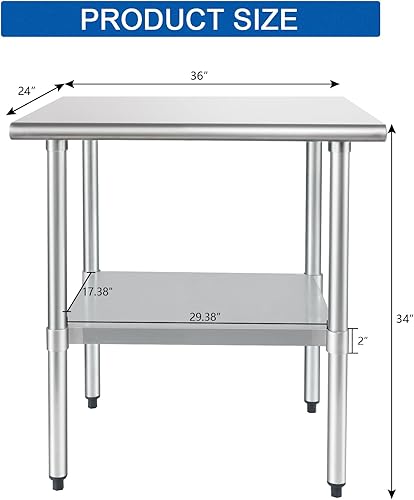 Miniatura 2 de HARDURA Mesa de acero inoxidable de 24 x 36 pulgadas con estante inferior y patas galvanizadas, mesa de trabajo de preparación comercial resistente