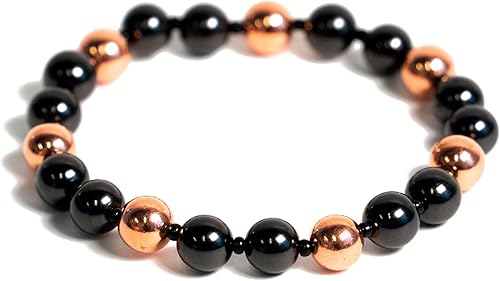 Karelian Heritage Shungite Stones Elastic Stretchy Bracelet with opper Plated Beads Authetic Shungite Crystal Jewelry Protective Powerful Defender