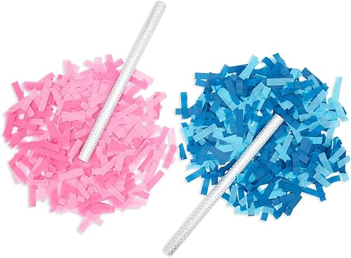 Miniatura 3 de Paquete de 12 varitas de confeti para revelación de género, palos de aleteo con tiras de confeti rosa y azul