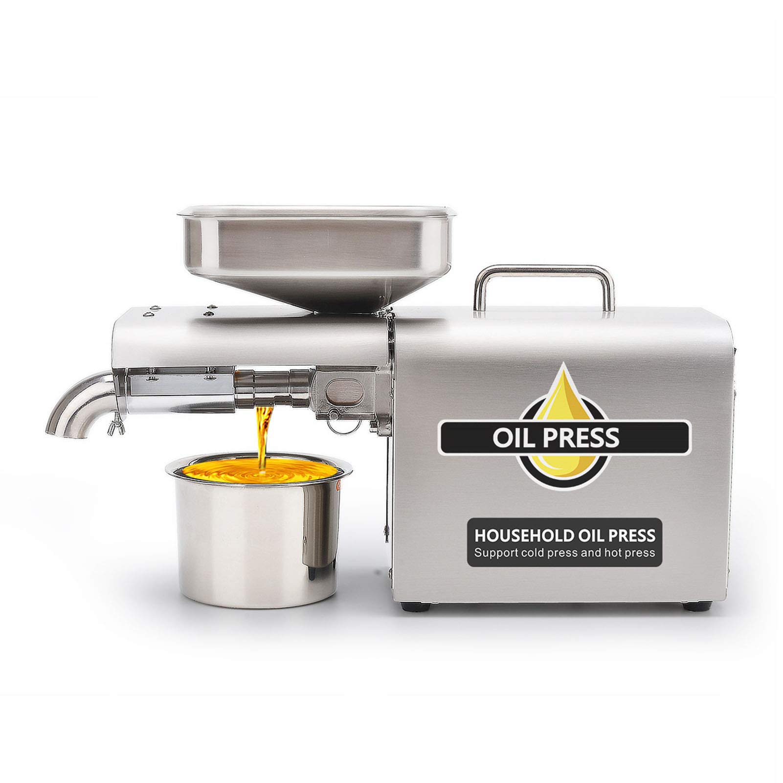 HCZKIUJY Automatic Oil Press Hot, Stainless Steel Hot Cold Oil Press Expeller Physical Pressing Oil Expeller Commercial Home for Coconut Castor Peanuts 500W