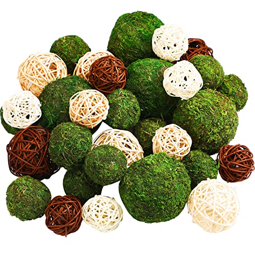 Set Of 36 Pieces Natural Green Moss Decorative Ball For Centerpiece Bowls And Rattan Wicker Balls Handmade Moss Balls Orbs Moss Vase Filler For Christmas Garden Home Wedding Party Decoration, 3 Sizes #TOP22