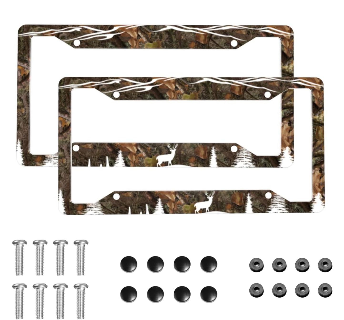 Camo Hunting Deer License Plate Frame 2 Pack License Plate Holder Universal Aluminum License Plate Cover Car Accessories Decor with Screw for Women