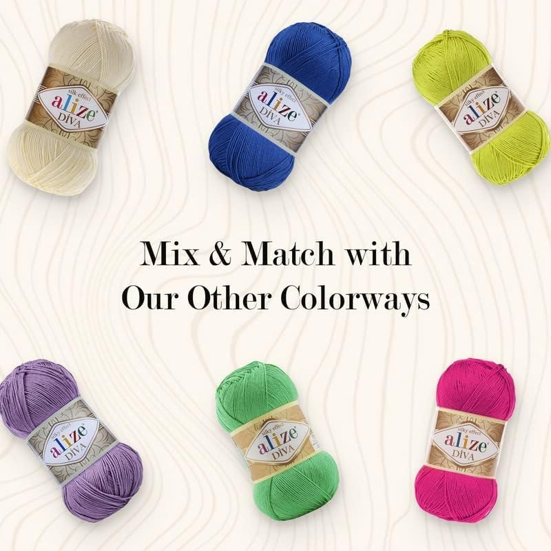 Miniatura 9 de Alize Diva Silk Yarn - Hilo acrílico de microfibra para peso deportivo, hilo ligero y suave para tejer bufandas, ropa y manualidades, 1 madeja de