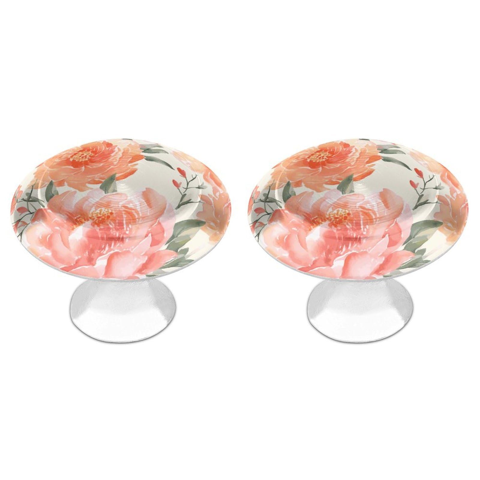 FekiLoot Peach Peony Cabinet Knob 2 Pack Mini Round Drawer Pulls Stainless Steel Dresser Drawer Knobs Kitchen Drawer Hardware for Bathroom Dresser Closet Door Knobs