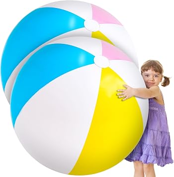 Supervitae 2 Pcs 27 Inch Giant Beach Ball Large Inflatable Beach Ball Pool Toys for Summer Pool Party Jumbo Blow up Toys for Birthday Luau Summer Party Water Games Bright Color