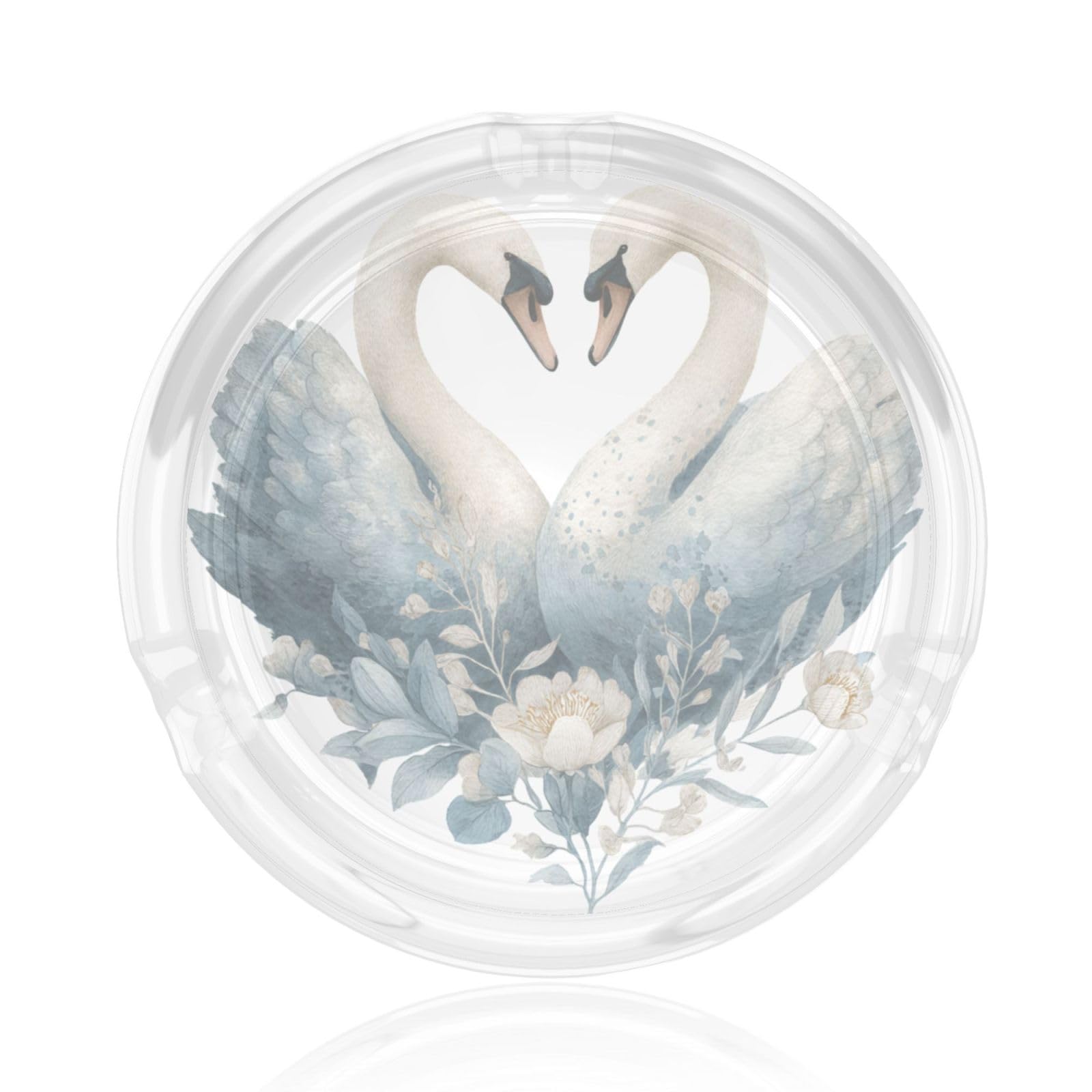 Watercolor Pair Of Swans Heart Shape Glass Ashtray For Cigarettes Ash Trays Case For Home Office Decor