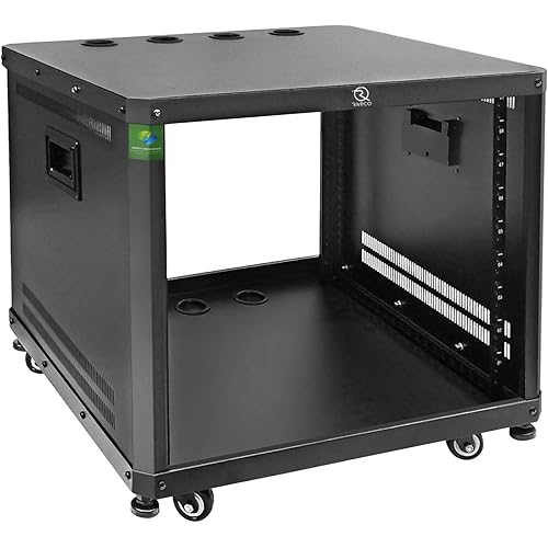RIVECO 9U Network & Audio Rack with Feet & Wheels, Obtuse Angel Server Rack Cabinet, Rolling Studio Rack Case with Adjustable Depth Rails for 19" Stereo Recording & IT Equipment Mounting 1PCS