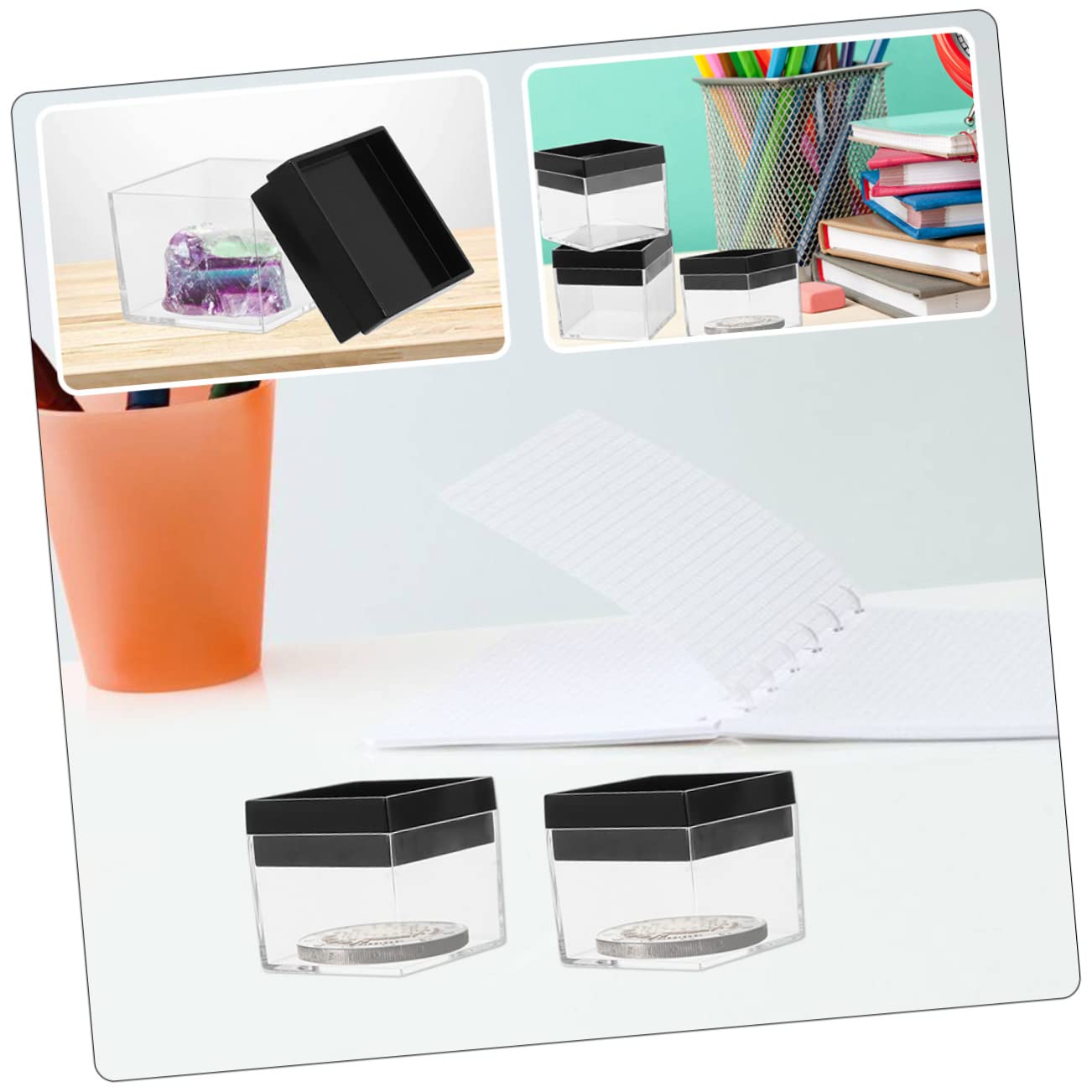 NOLITOY Square Mineral Specimen Storage Boxes 6 Pack Plastic Display Cases Smooth Surface and Elegant Design