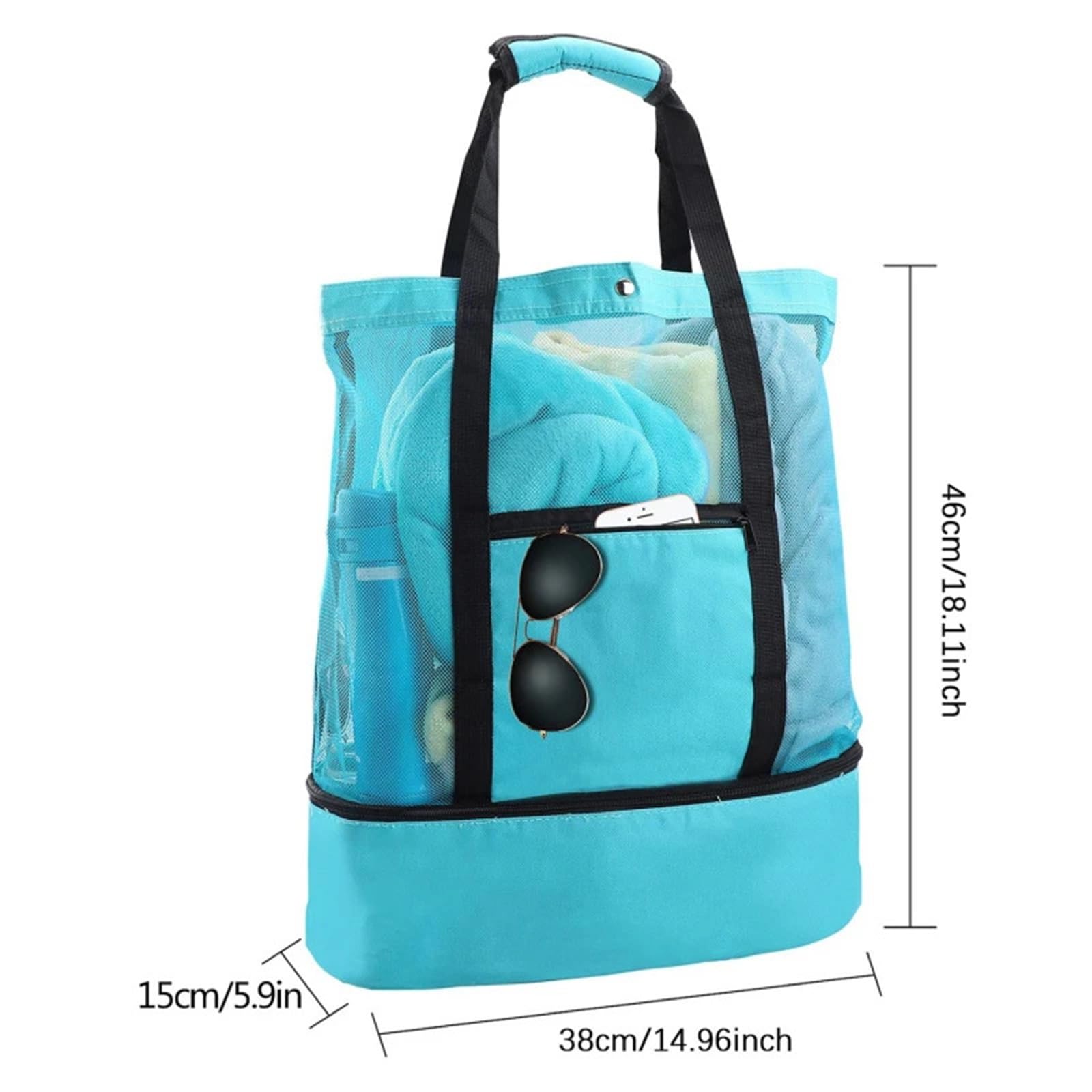 Sac fourre-Tout de Plage pour Femme, Sac de Natation à Double Couche fourre-Tout Plage en Maille Conservation la Chaleur Noir