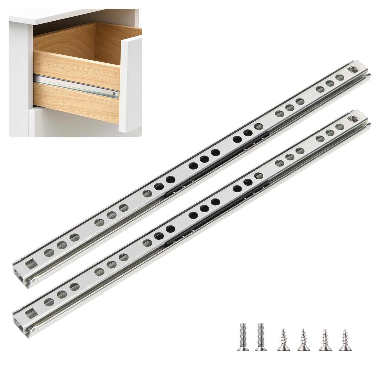HBL' Confezione da 20 guide per cassetti da 410 mm, guide con cuscinetti a sfera da 17 mm