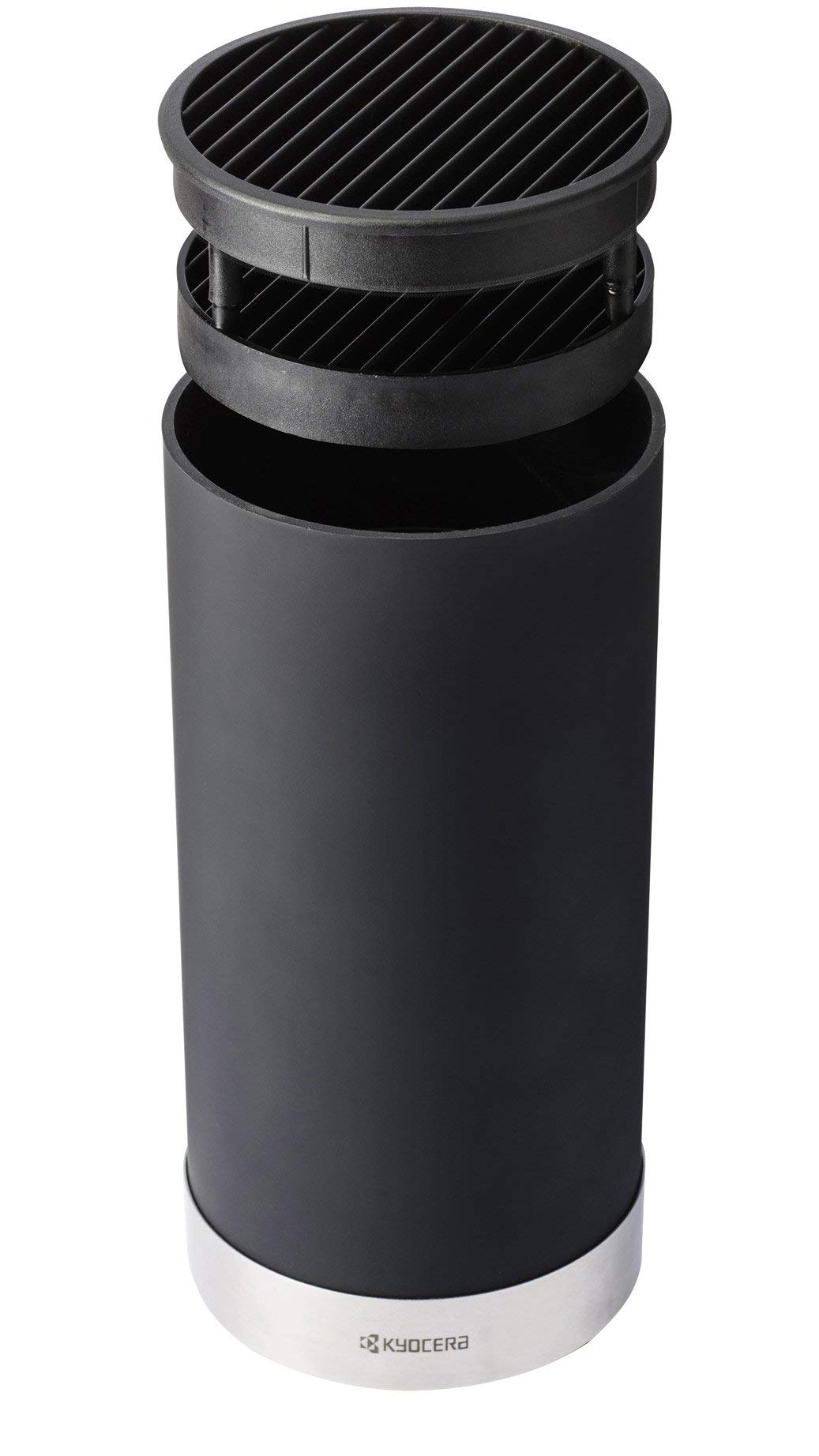 Kyocera Ceppo portacoltelli Rotondo riporre Fino a 8 coltelli, plastica Soft-Touch con Fascia in Acciaio Inox, KB-RD BK