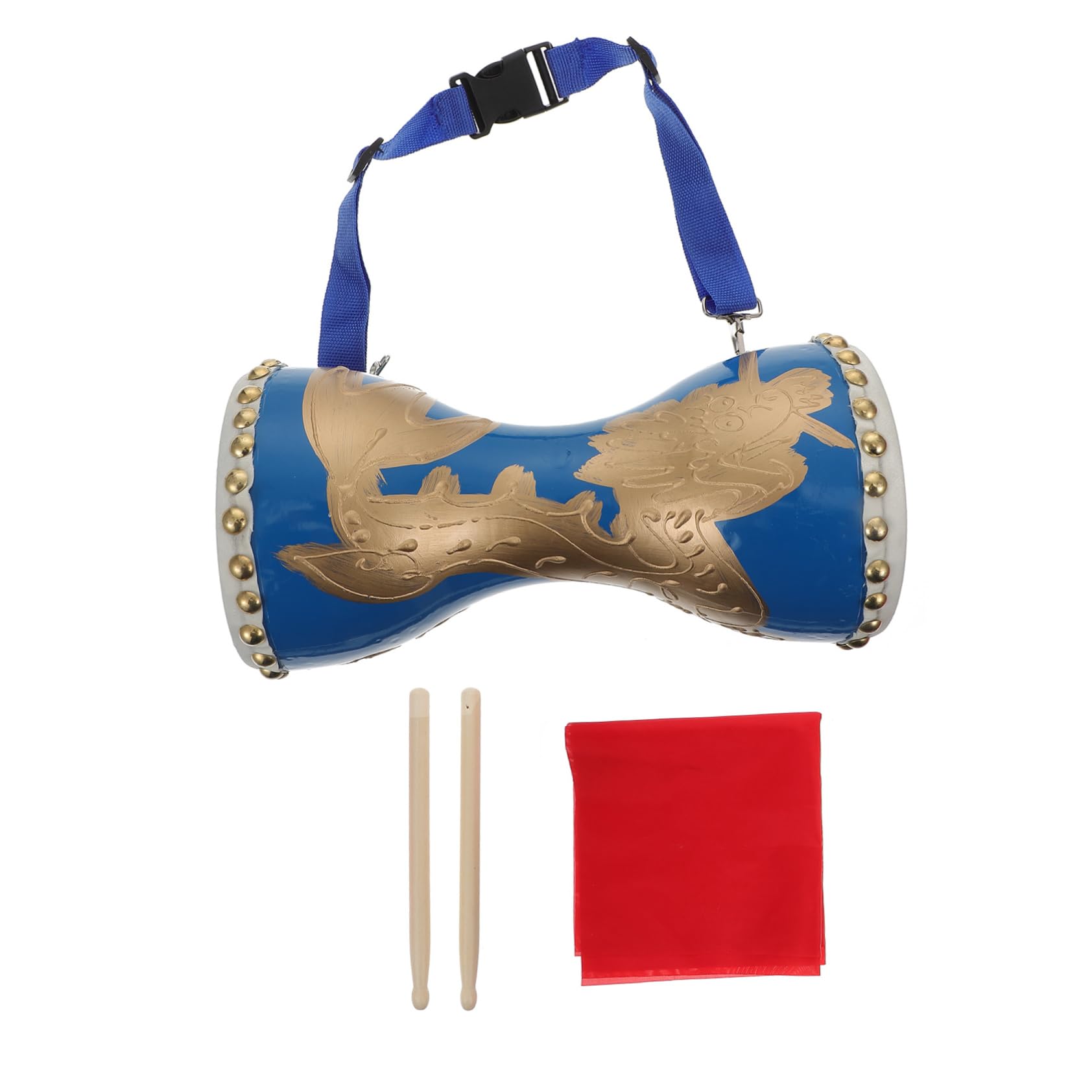 Tambour à Main Professionnel en Cuir de Vache Portable Sangle Réglable, Instrument de Performance Chinois pour Danse et Fitness, Diamètre 12-14cm