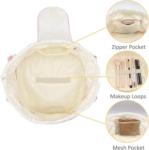 Miniatura 3 de Bolsa de maquillaje grande con cordón de barril para mujer, bolsa organizadora de maquillaje portátil para el cuidado de la piel y artículos de