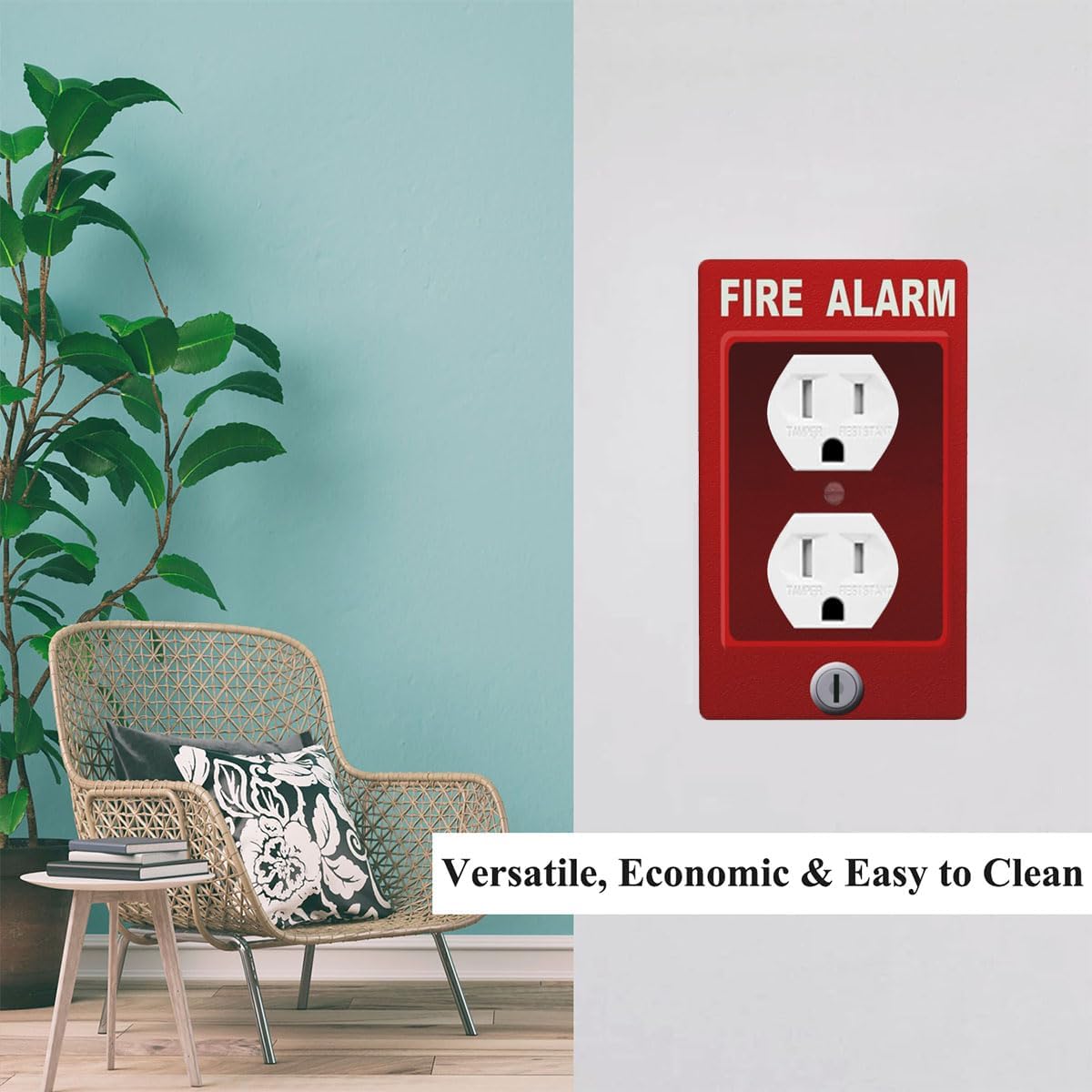 Fire Alarm Outlet Covers Fun Creative Cool Red Light Switch Cover Plate 1-Gang Wall Plate Standard Duplex Receptacle Plug Cover 4.5" X 2.76" for Teen Boys Girls Novelty Gift