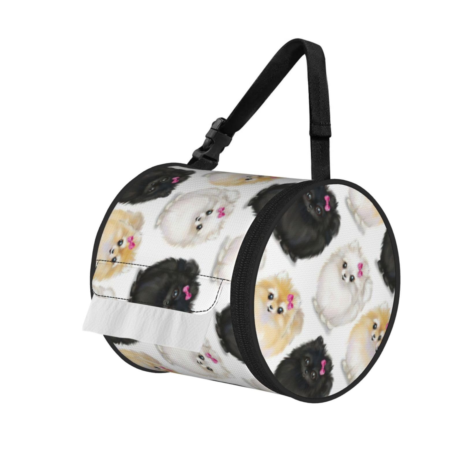 Pomeranians Pattern Printed Toilet Paper Holder Bag, Adjustable Strap Roll Paper Organizer for Car Kitchen Outdoor