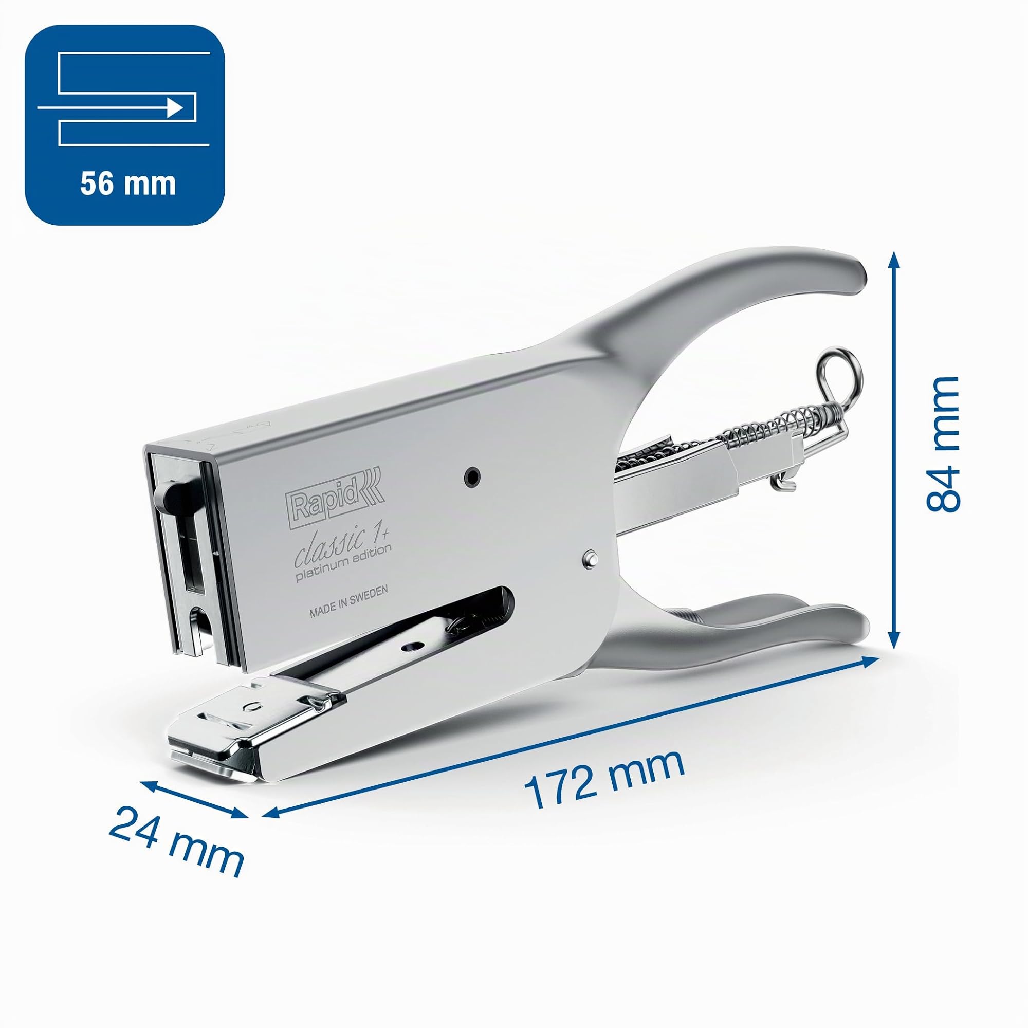 Rapid Classic K1+ Platinum Cucitrice a pinza per punti n.26, Pinzatrice compatibile con graffette n.26/6 & 26/8+, Incudine regolabile, Caricamento posteriore, Certificata ClimatePartner per, Argento