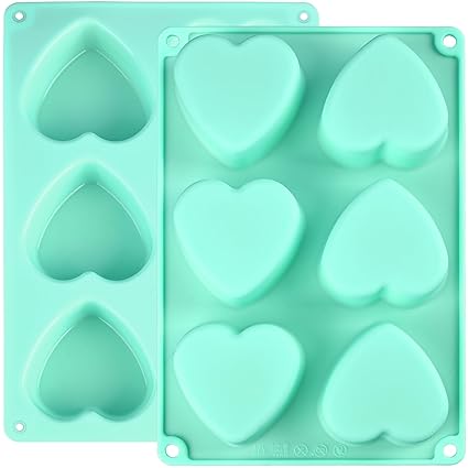 Actvty Heart Silicone Mold, 2 Packs Heart Shaped Molds for Making Handmade Soap, Bath Bombs, Candles, Cake, Chocolate Bomb and Jelly Green