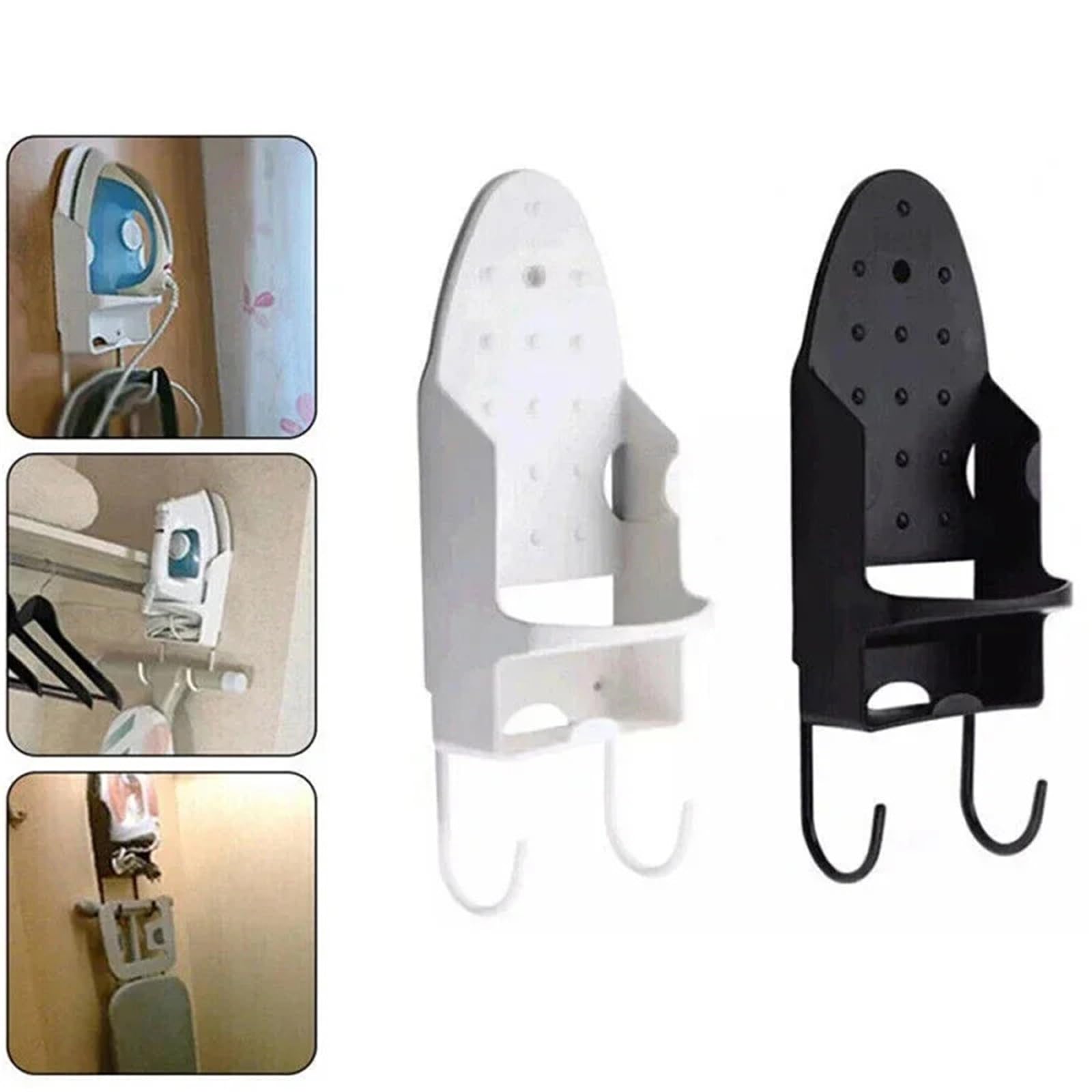 Bügeleisenhalterungen Tragbare Eisen Halter Hot Mit Haken Hotel Haushalt Bügelbrett Aufhänger Wand Halterung Lagerung Hängen Rack Zubehör Für Die Waschküche(Black)